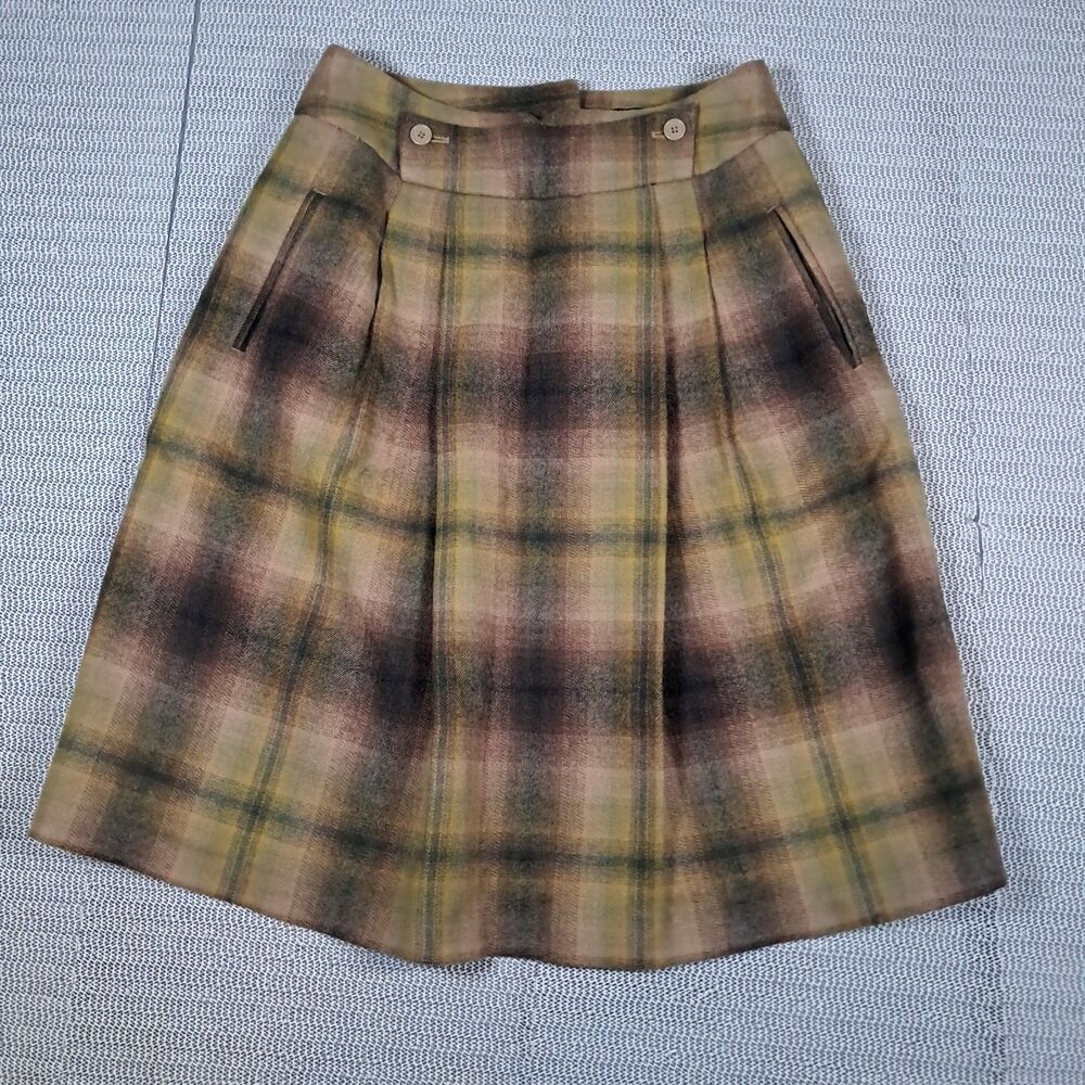 Chadwicks Wool Blend Green Plaid Pleated Pockets Skirt Women’s 8 Academia Fall